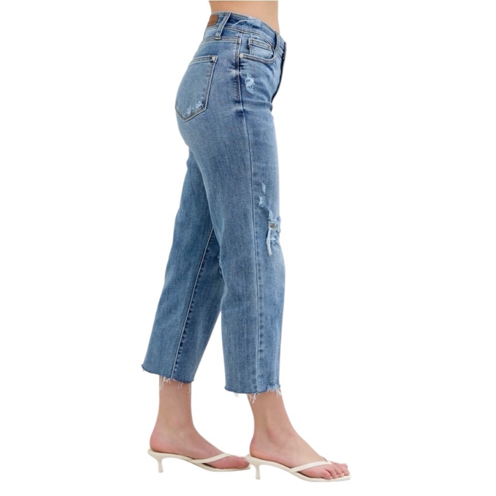 Judy Blue Full Size High Waist Destroy Crop Wide Leg Jeans Plus Size - Picture 8 of 16